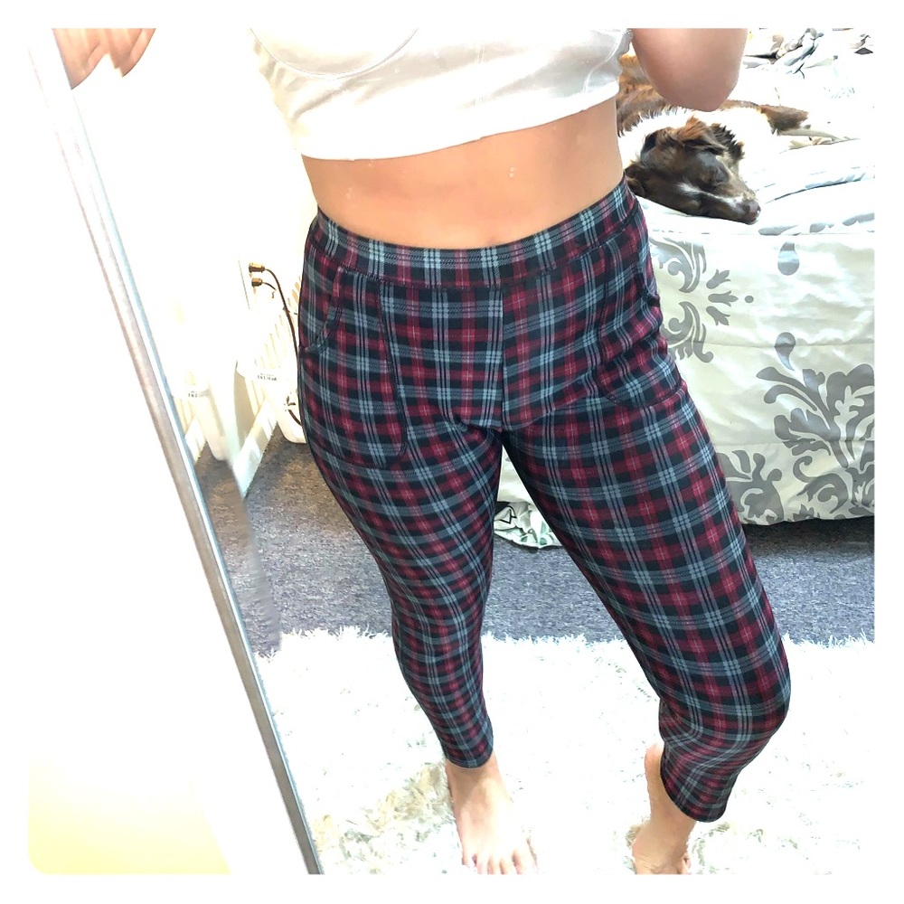 High Waisted Red Black Plaid Stretchy Warm Pants